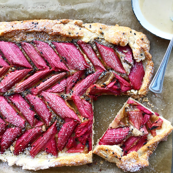 Rhubarb Tahini Frangipane Tart