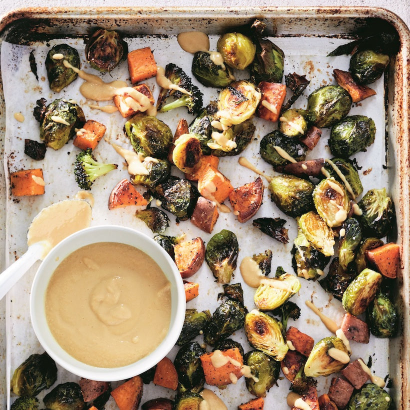 Sheet Pan Veggies with Tahini Dijon Dressing