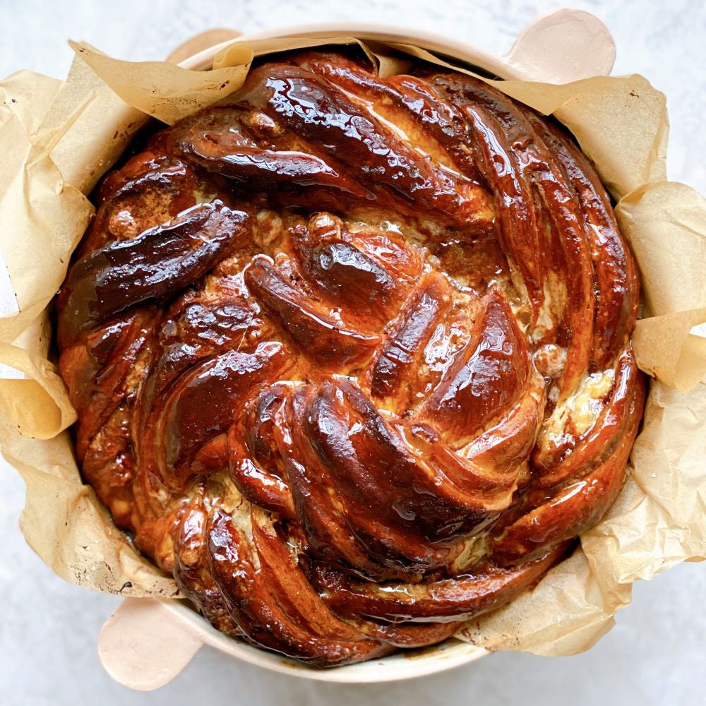 Dark Chocolate, Tahini, and Halva Brioche Babka