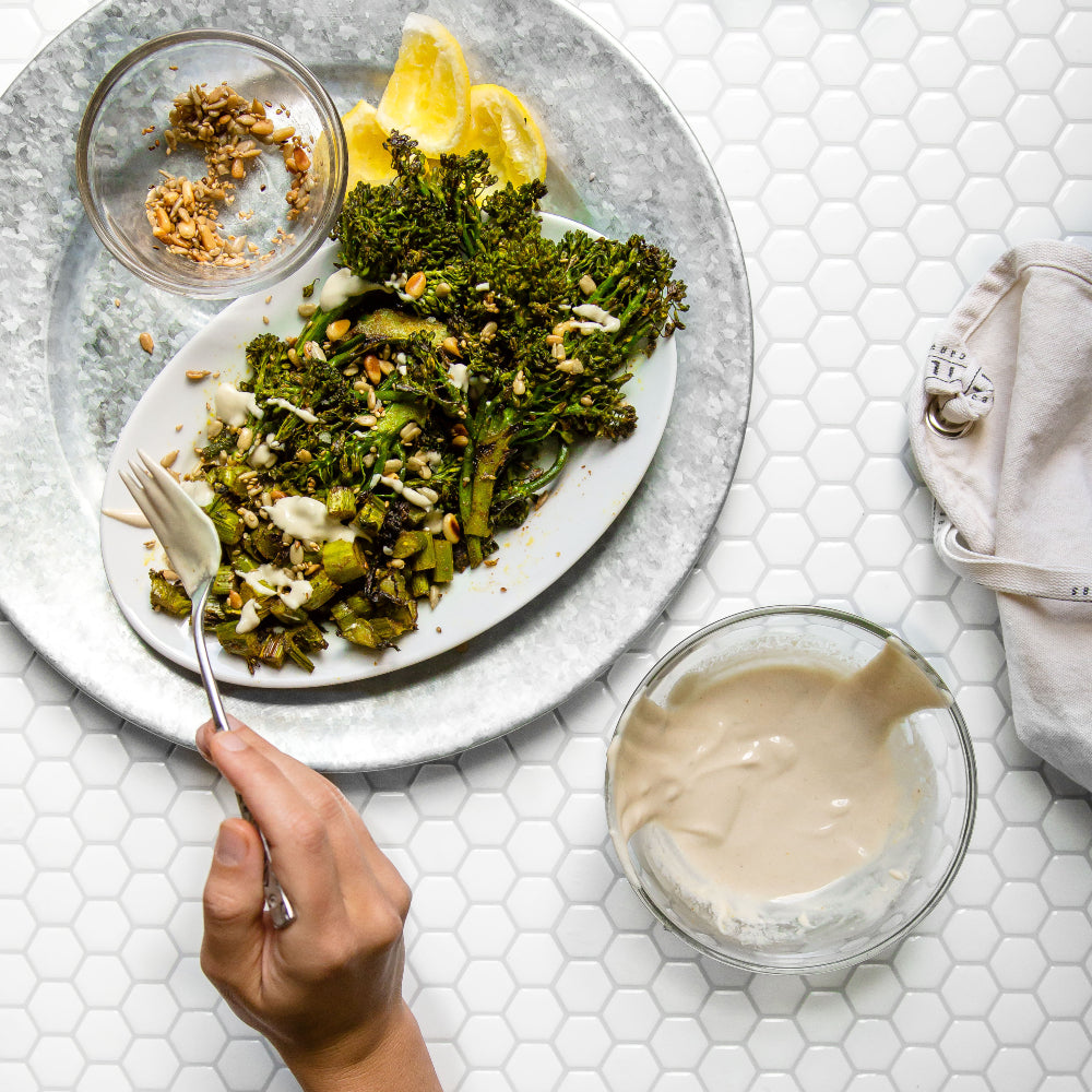 Broccolini With Shawarma Spice & Tahini Sauce