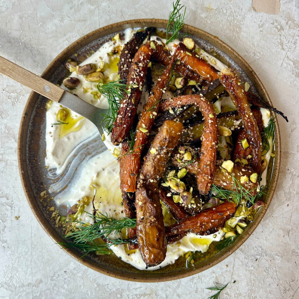 Gomasio & Honey Crusted Carrots with Whipped Yogurt & Tahini