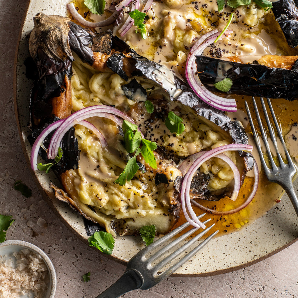 Smoky Burnt Eggplants with Tahini