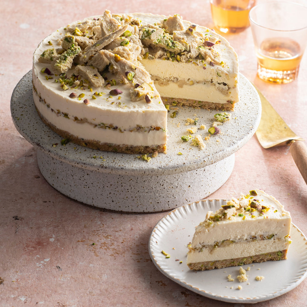 Frozen Pistachio Halva & Tahini Cheesecake