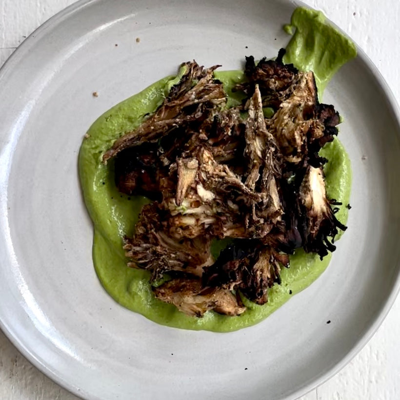 Crispy Grilled Mushrooms with Green Tahini Sauce