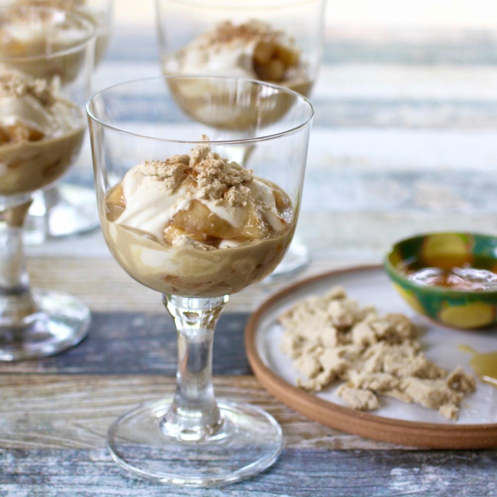 Apple Compote Parfait with Creamy Tahini & Flaked Halva