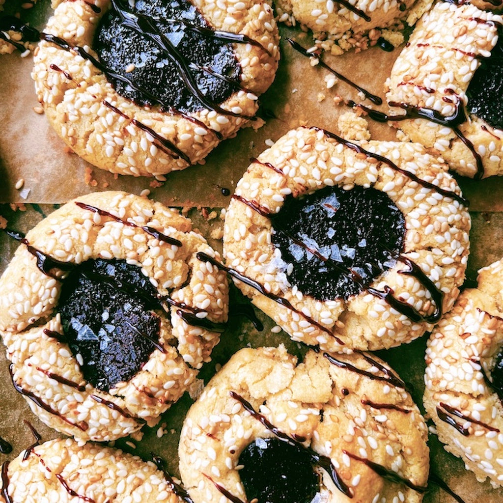 Salty, Sweet, Tahini Shortbread Cookies