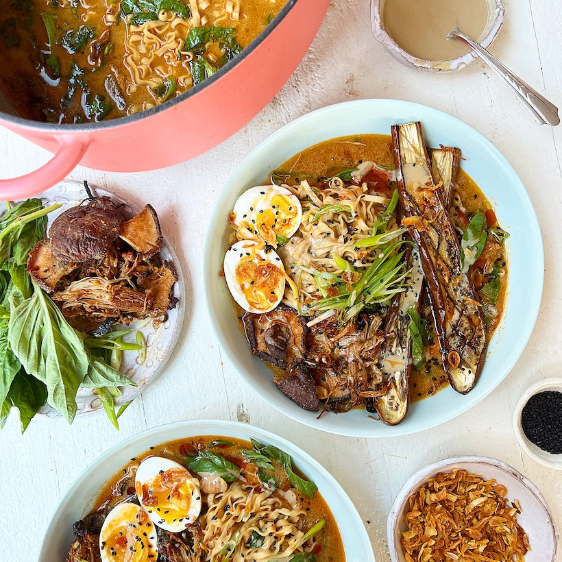 Spicy Tahini-Miso Ramen with Crispy Mushrooms