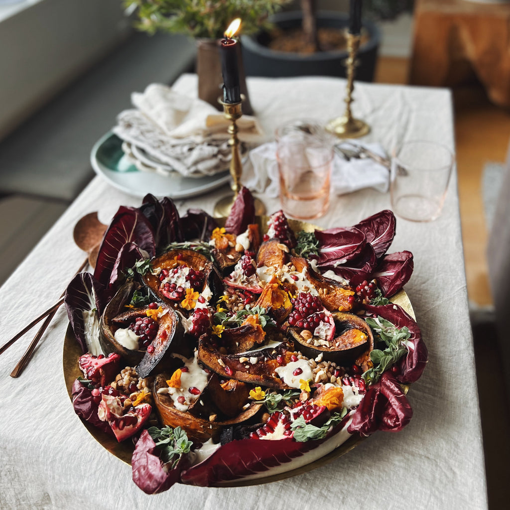 Radicchio, Squash & Farro Salad with Maple Tahini Dressing