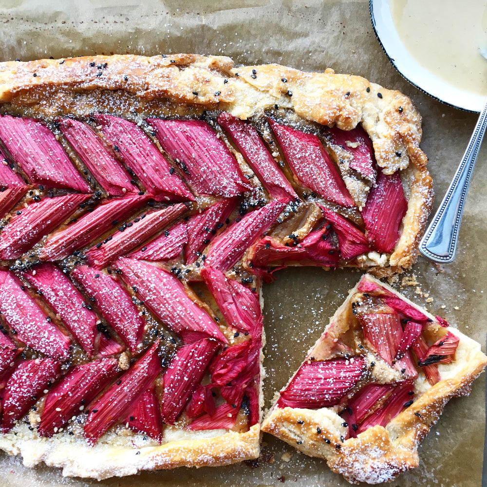 Rhubarb Tahini Frangipane Tart