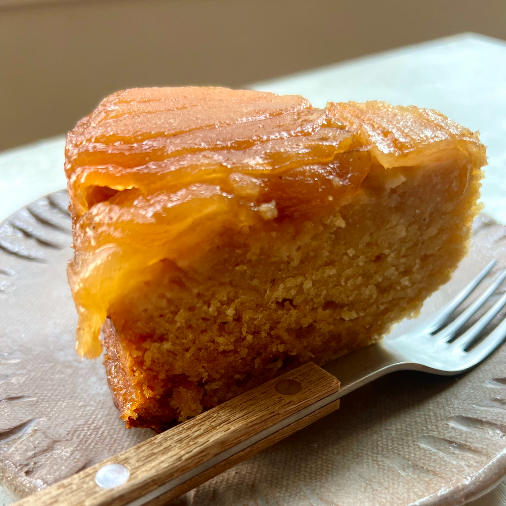 Upside Down Apple, Honey & Tahini Cake with Sticky Honey Caramel