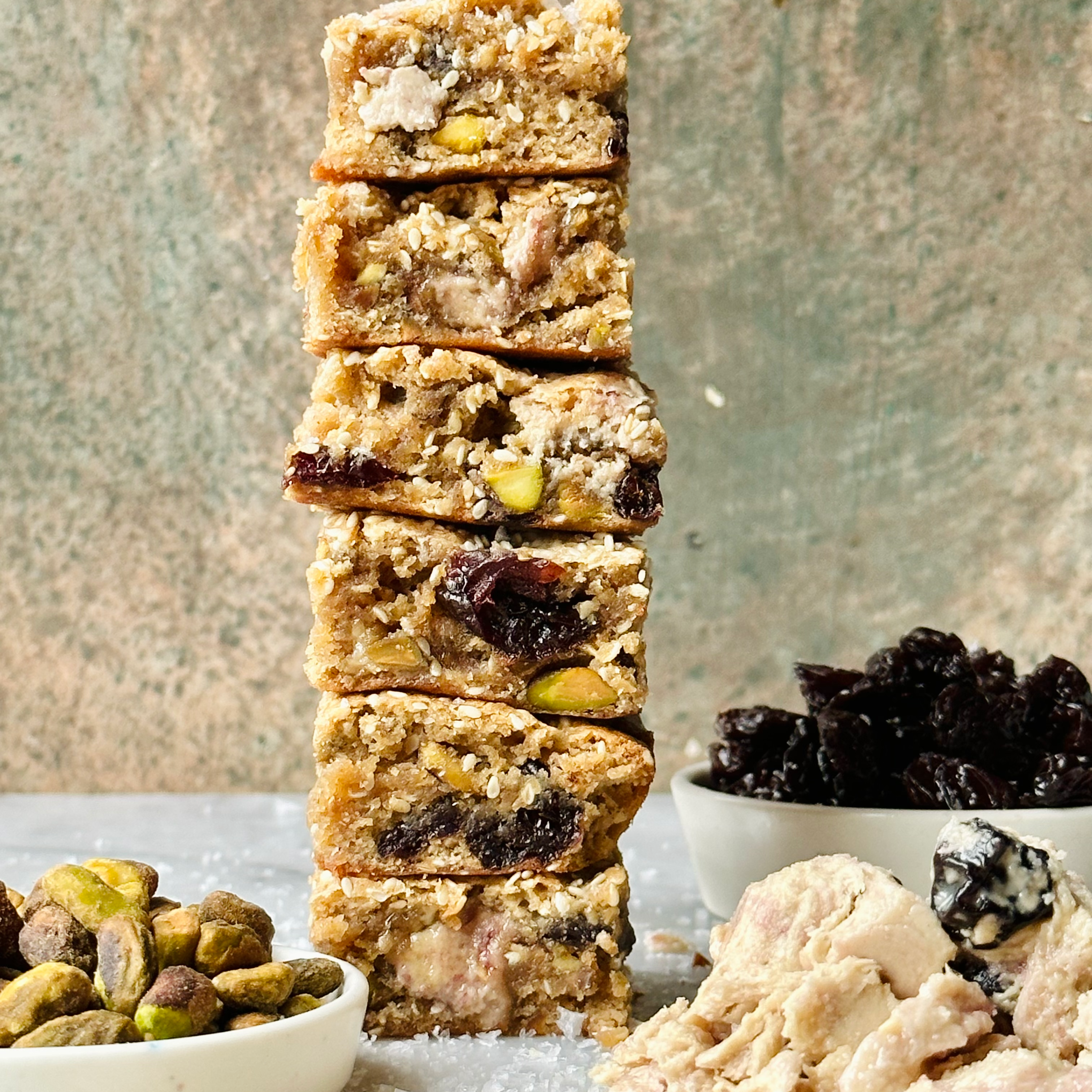 Cherry Halva & Browned Butter Pistachio Tahini Blondies