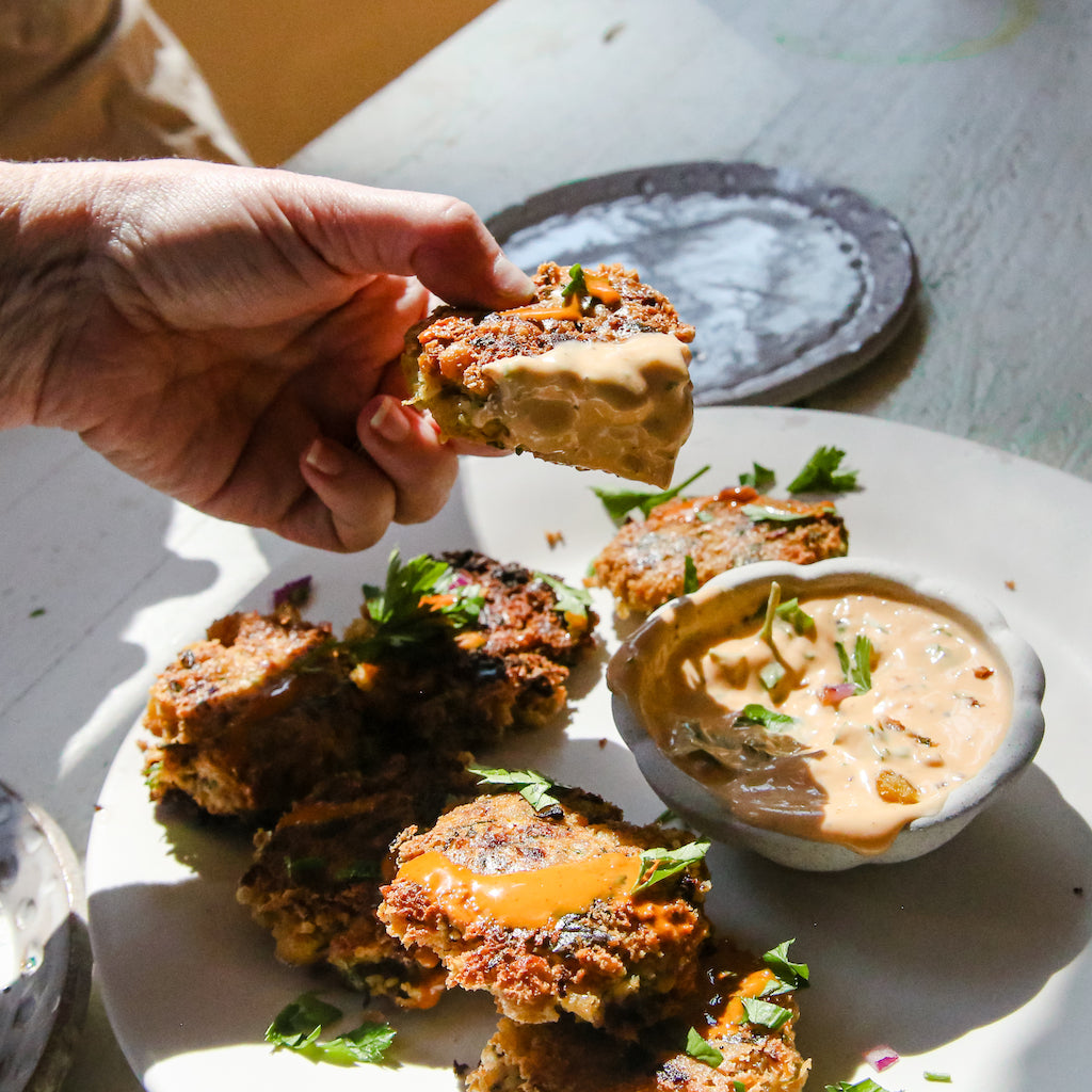 Vegan Falafel with Spicy Tahini Yogurt Sauce