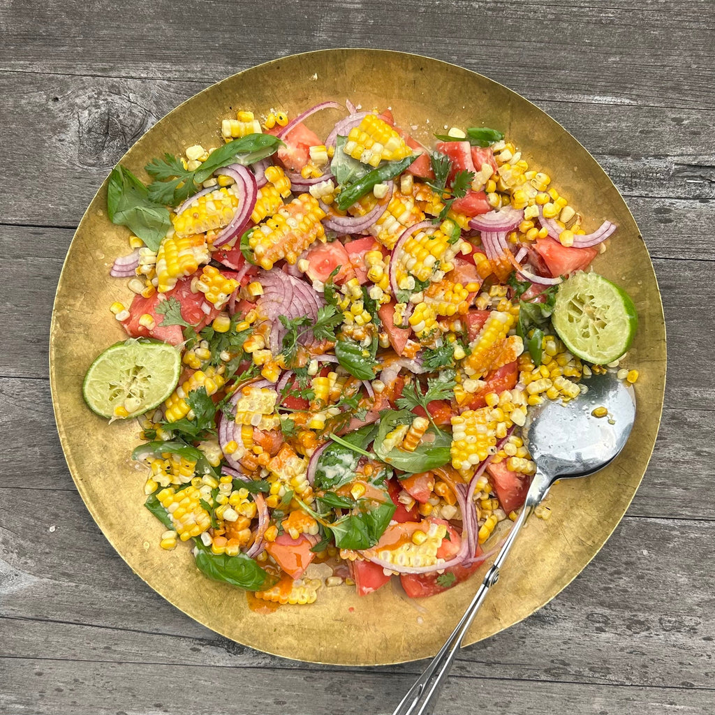 Charred Corn, Tomato & Tahini Salad