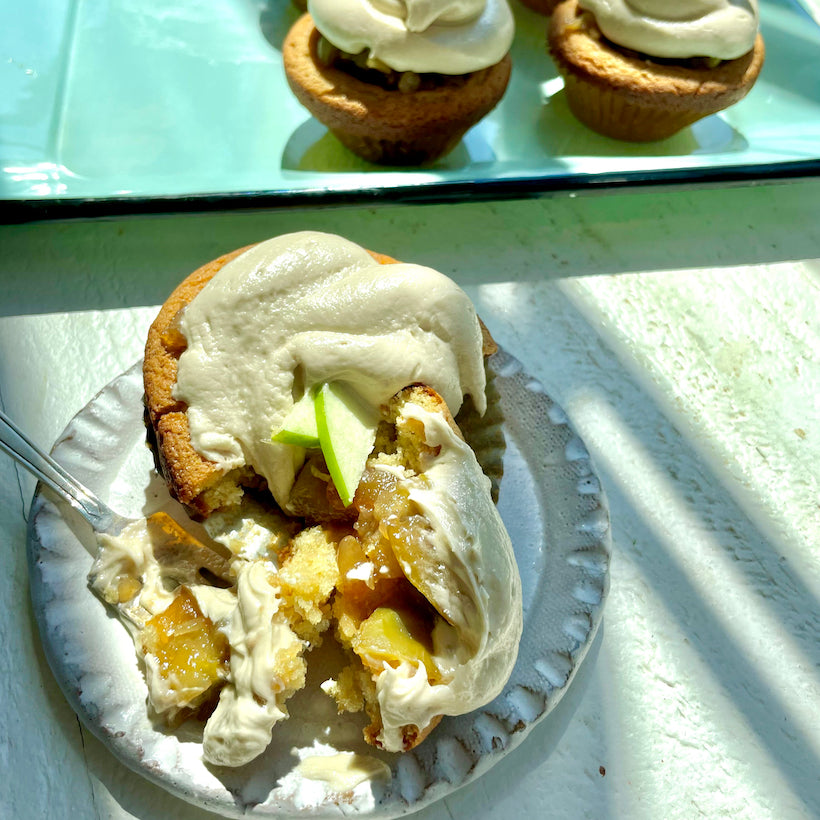 Salted Apple & Honey Cupcakes with Tahini Cream Cheese Frosting
