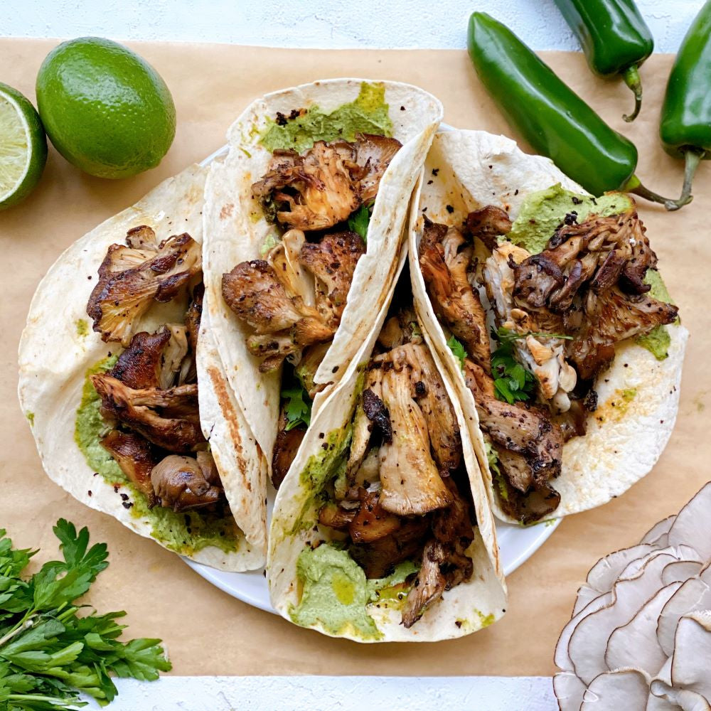 Spicy Mushroom Tacos with Green Tahini Sauce