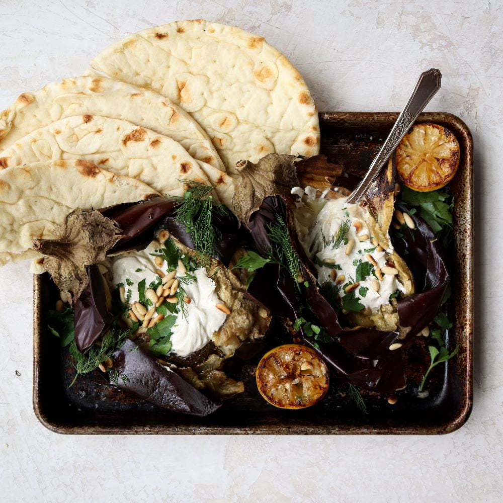 Roasted Eggplant With Za’atar Tahini Drizzle (aka Deconstructed Baba Ganoush!)