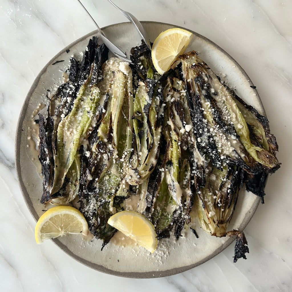 Grilled Romaine with Tahini Caesar(ish) Dressing