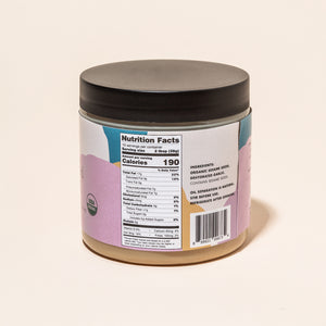 The back of the jar of roasted garlic tahini.