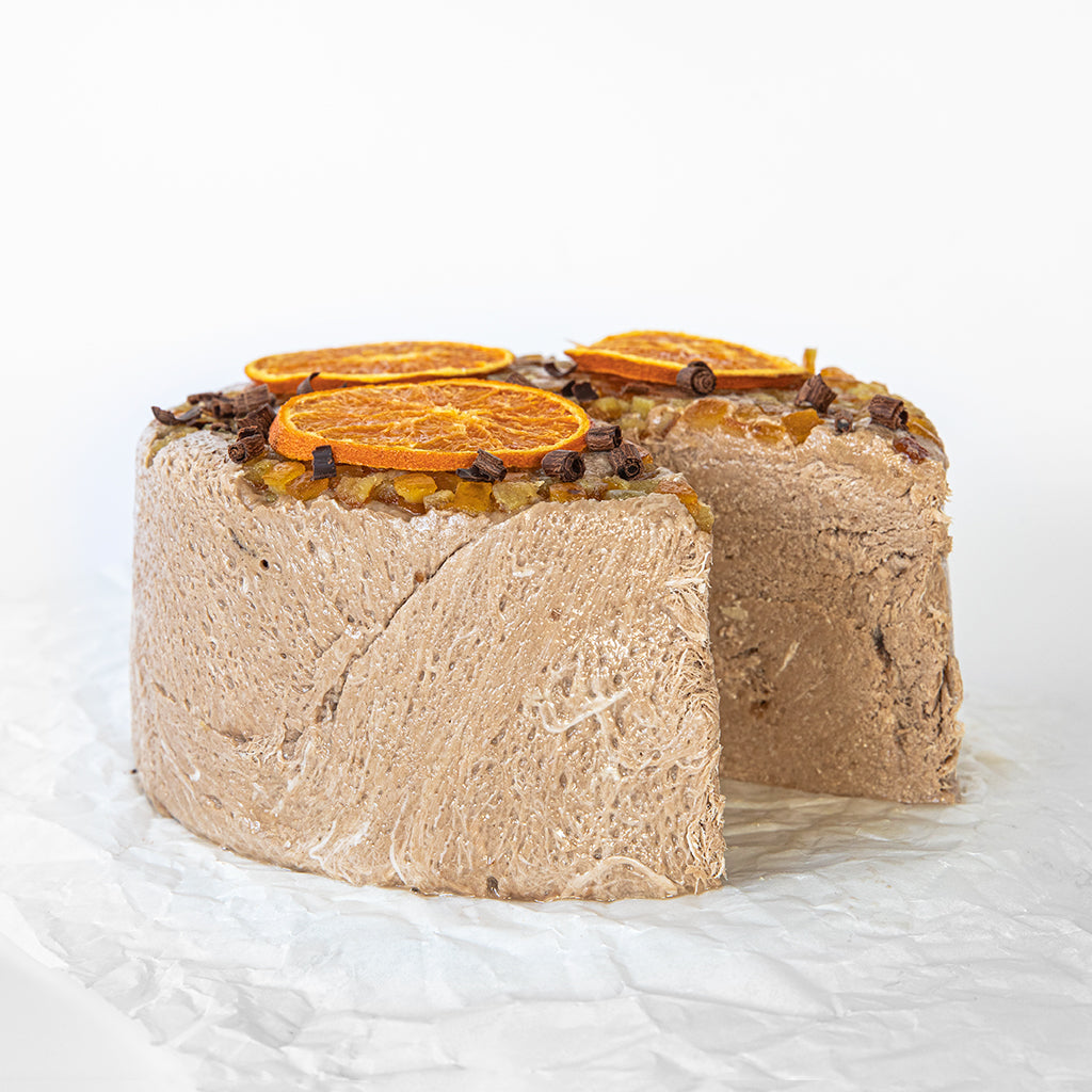 A chocolate orange halva cake.